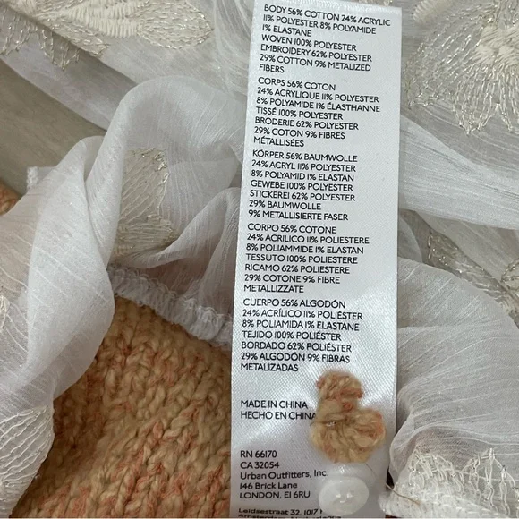 Anthropologie Layered Sweater Vest Blouse Tan White Sheer Floral Women's Medium - Picture 16 of 16